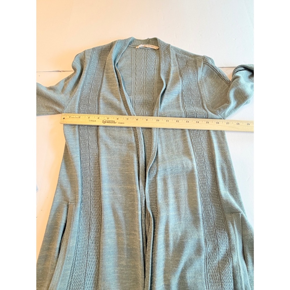 Soft Surroundings Blue Pointelle Open Front Longline Cardigan Sweater Pockets XS - Picture 5 of 7